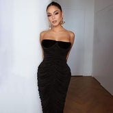 Strapless Sleeveless Maxi Wrinkled Bodycon Dress